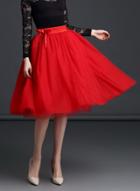 Oasap Solid Color High Waist Bow Mesh Skirt