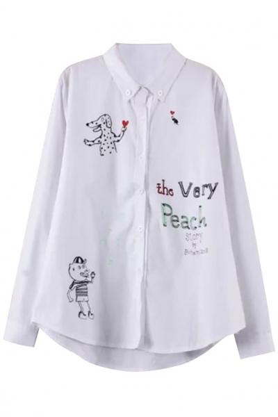Oasap Funny Graffiti Print Button Down Shirt