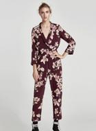 Oasap Floral Print Long Sleeve V Neck Jumpsuit