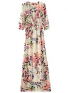Oasap Women Deep V-neck Half Sleeve Floral Print A-line Maxi Dress