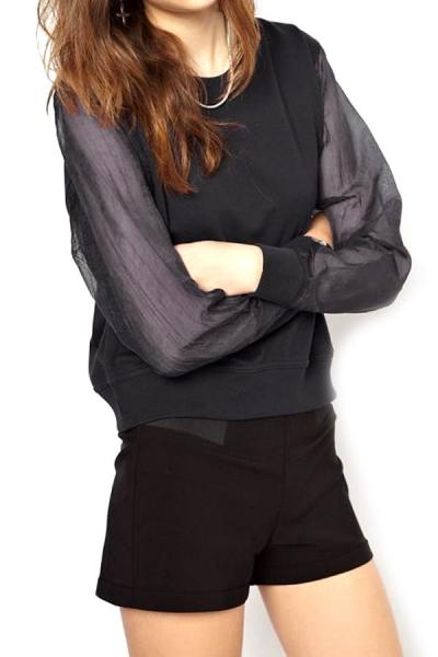 Oasap Black Mesh-paneled Sweatshirt
