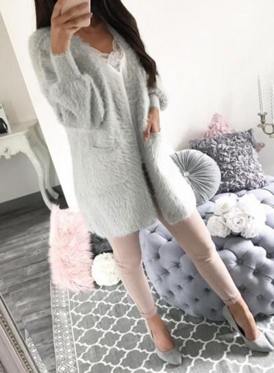 Oasap Long Sleeve Open Front Plush Coat