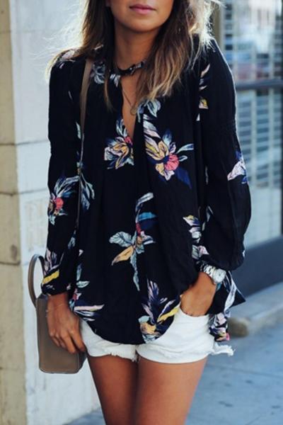 Oasap Chic Floral Pattern Chiffon Blouse