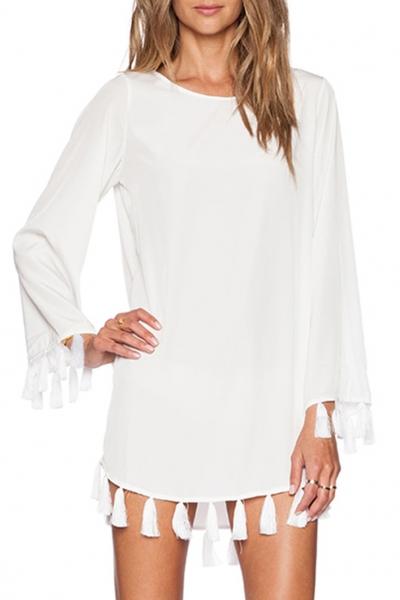 Oasap Fashion Tassel Flare Sleeve Mini Dress