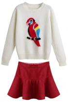 Oasap White Sweater Red Skirt Matching Sets