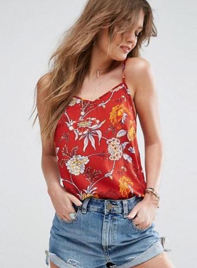 Oasap Spaghetti Strap Sleeveless Floral Printed Tank