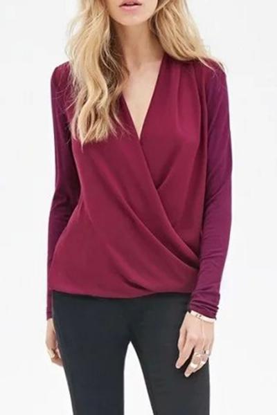 Oasap Casual Solid Deep V Front Knitted Tee