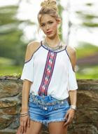 Oasap Fashion Off Shoulder Short Sleeve Chiffon Blouse