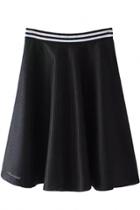Oasap Black Mesh Striped Waist Skater Skirt