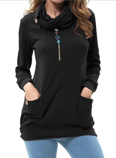 Oasap High Neck Button Detail Long Sleeve Tee Shirt