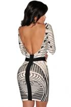 Oasap Sexy Backless Tribal Print Long Sleeve Vintage Dress