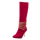 Oasap Color Block Pointed Toe Stiletto Heels Mid-calf Boots