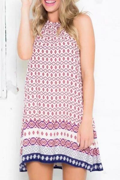 Oasap Vintage Print Open Back Cami Top