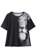 Oasap Lion Graphic Round Neck Short Sleeve Knit Tee