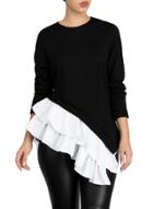 Oasap Black Asymmetric Frill Hem Women's Sweatshirt