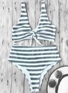 Oasap Deep V Neck Striped Two Pieces Bikini Swimwear