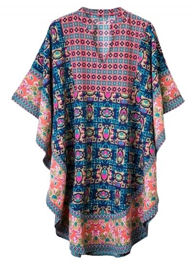 Oasap Women's Casual V-neck Loose Fit Printed Irregular Blouse