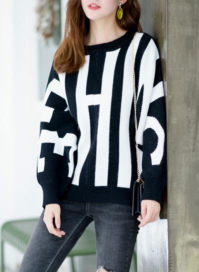Oasap Stripe Batwing Sleeve Loose Knit Sweater