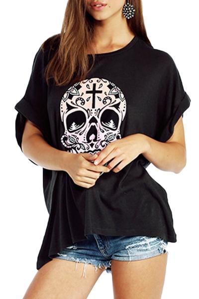 Oasap Women's Fashion Skull Print Short Sleeve Pullover Tee