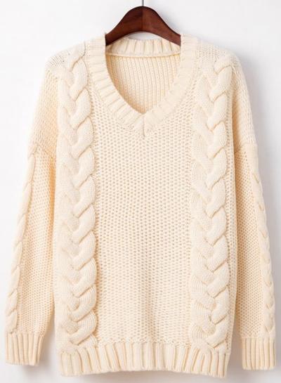Oasap Cable Knit V Neck Pullover Sweater