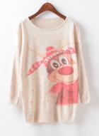 Oasap Fashion Loose Pattern Print Pullover Sweater