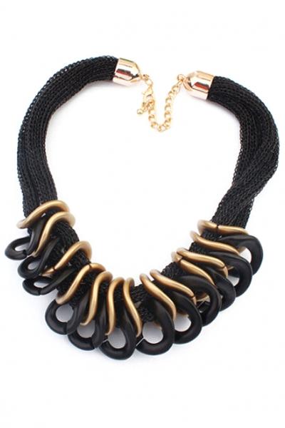 Oasap Layered Color-blocked Weaved Sweater Statement Necklace