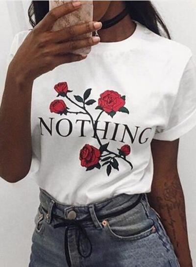 Oasap Casual Short Sleeve Floral Printed Pullover Tee