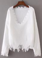Oasap V Neck Long Sleeve Tassels Decoration Solid Color Sweater