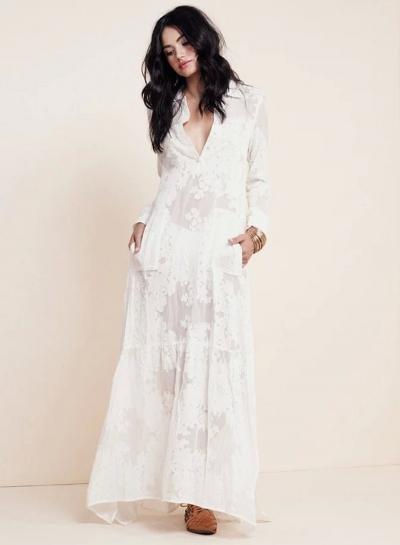 Oasap Fashion Long Sleeve Split Lace Maxi Dress