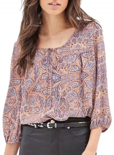 Oasap Women's Fashion 3/4 Sleeve Printed Pullover Spring Blouse