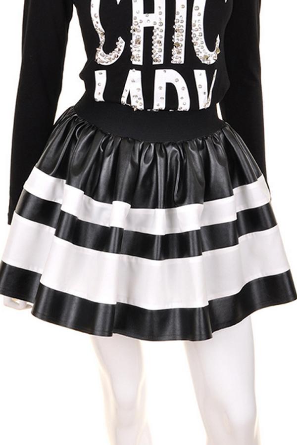Oasap Contrast Color Elastic Waist Mini Skirt