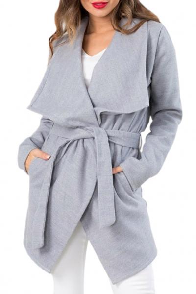 Oasap Chic Belted Slanted Pocket Coat