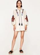 Oasap Long Sleeve Floral Embroidery Loose Dress