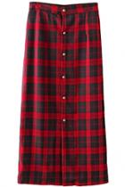 Oasap Red Tartan Plaid Print Button Down Sheath Skirt