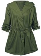 Oasap Women's Solid Color Drawstring Waist Hooded Trench Coat