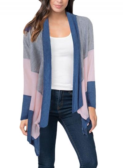 Oasap Fashion Color Block Long Sleeve Cardigan