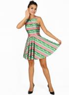 Oasap Christmas Pattern Sleeveless Skater Dress