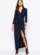 Oasap Solid Color Long Sleeve Button Down Maxi Dress