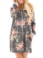 Oasap Fashion Floral Long Pullover Hoodie With Pocket