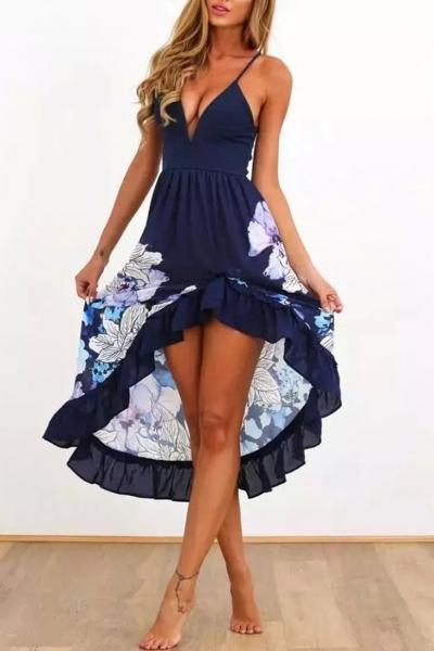 Oasap Floral Print Flounce Trim Cami Dress