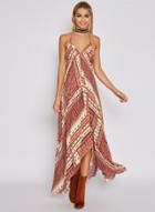 Oasap Bohemian Spaghetti Strap V Neck Sleevless Pattern Print Maxi Dress