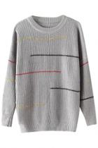Oasap Embroidary Stripe Pattern O Neck Knit Sweater