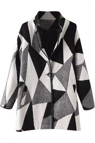 Oasap Modern Geo-print One Button Turn-down Collar Coat