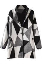 Oasap Modern Geo-print One Button Turn-down Collar Coat