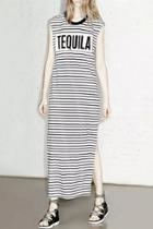 Oasap Stylish Striped Slit Shift Midi Dress
