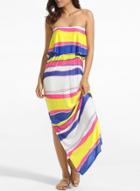 Oasap Off Shoulder Sleeveless Striped Slit Maxi Dress