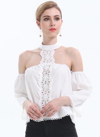 Oasap Halter Off Shoulder Backless Long Sleeve Lace Blouse