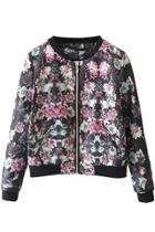 Oasap Floral Graphic Black Bomber Jacket