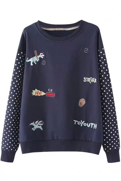 Oasap Dainty Dotted Print Sweatshirt