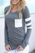 Oasap Classic Color Block Stripe Round Neck Tee
